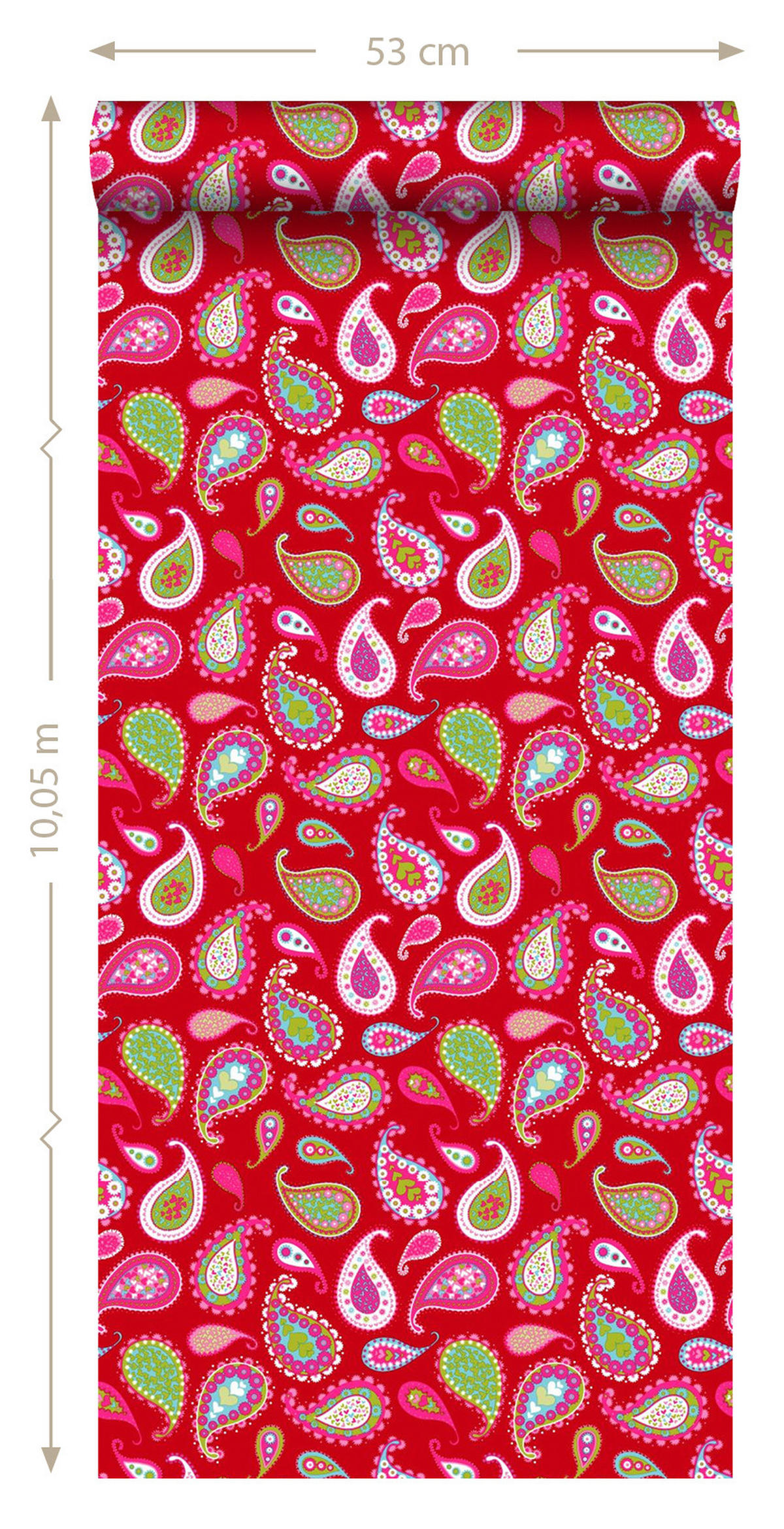 TAPETE Paisley-Muster 53 cm x 10.05 m - Grün, Papier (53/0.1cm) - ESTAhome