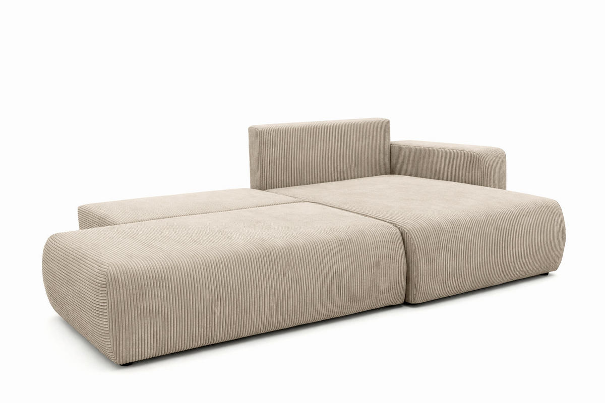 ECKSOFA Mit Schlaffunktion Und Bettkasten, Cordstoff Poso, Dunkelbeige, Rechts, OPEN XL - Beige, Holz (262/145cm) - Kaiser Möbel