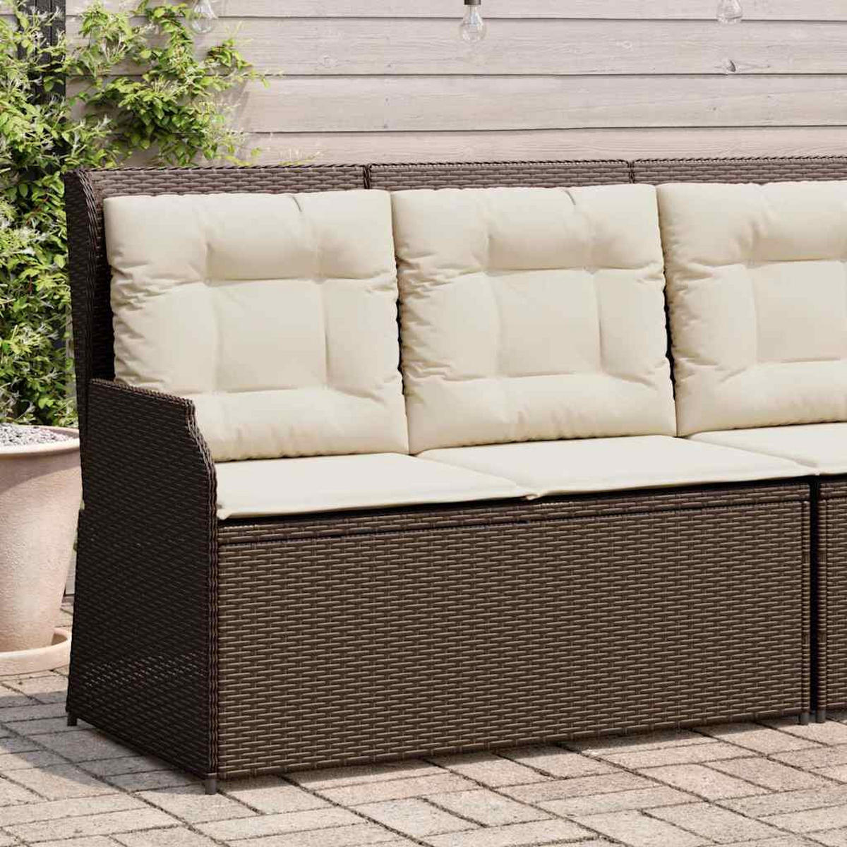 GARTENBANK Verstellbar mit Kissen Braun Poly Rattan - Braun, Kunststoff (95/95/110cm)
