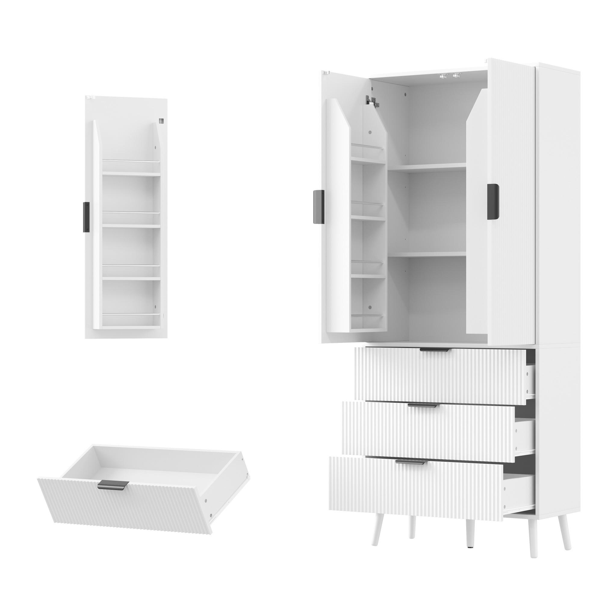 HIGHBOARD DE-38756 75/35/180 cm 2 Türen und 3 Schubladen Weiß - Weiß, Holzwerkstoff (75/180/35cm) - ComfortXL