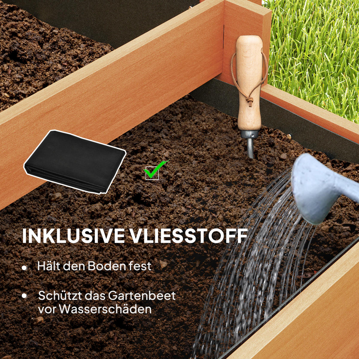 HOCHBEET mit Rankhilfe, 3-stufig Blumenkasten mit Vliesstoff, Gemüsebeet - Braun, Holz (95/110/95cm) - Outsunny