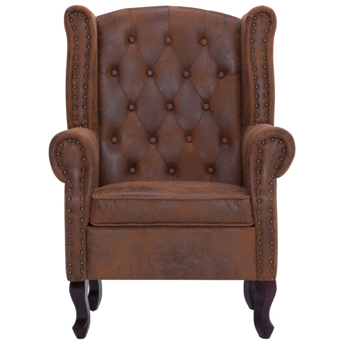 CHESTERFIELD-SESSEL und Fußhocker Braun Wildleder-Optik - Braun, Textil (78/108/67cm) - furnicato