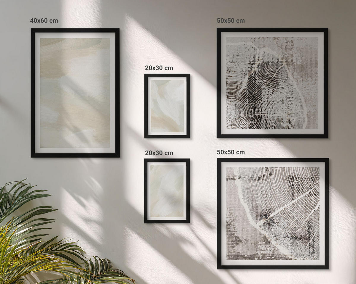 WANDBILDER 5er-Set - 50x50 cm & 20x30 cm & 40x60 cm Schwarzer Rahmen - Minimalismus der Farbstruktur - Schwarz, Kunststoff (40/60cm) - ArtPrintCave