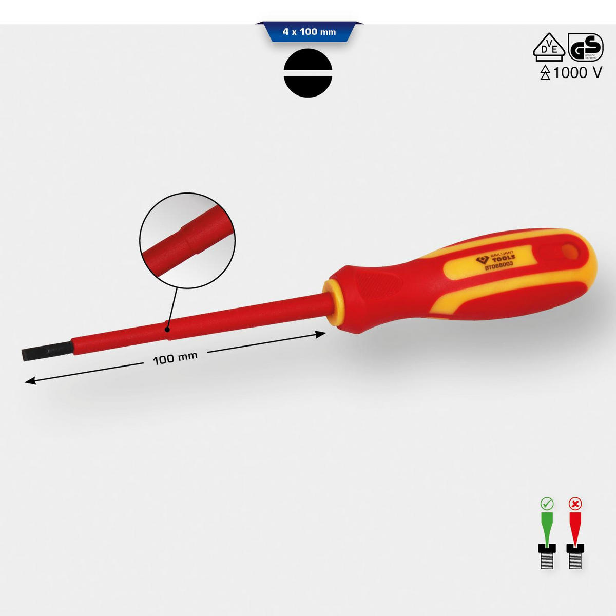 VDE SCHRAUBENDREHER SCHLITZ 4,0 X 100 MM - Multicolor, Kunststoff/Metall (5/25cm) - BRILLIANT TOOLS