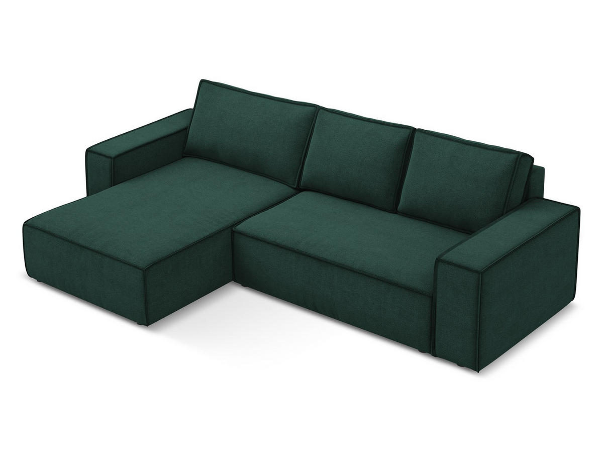 ECKSOFA mit Schlaffunktion Strukturstoff Stoff Grün - Dunkelgrün/Schwarz, Kunststoff/Textil (185/290cm) - Makamii