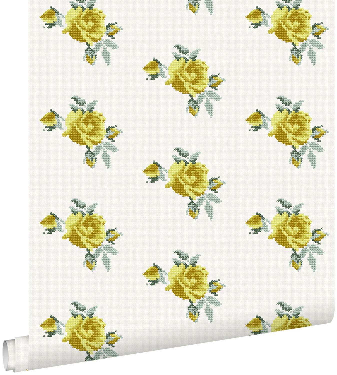 TAPETE gestickte Rosen 53 cm x 10.05 m - Gelb, Papier (53/1000cm) - ESTAhome