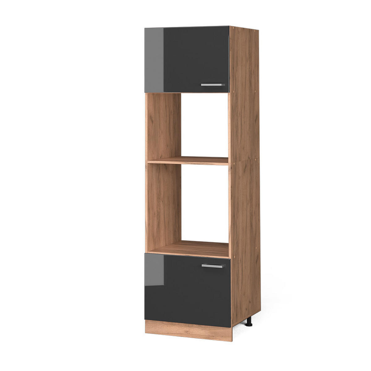 MIKROWELLENSCHRANK R-Line Anthrazit Hochglanz 60 cm - Honigeiche/Schwarz Hochglanz, Holzwerkstoff (60/206.8/57.2cm) - Vicco