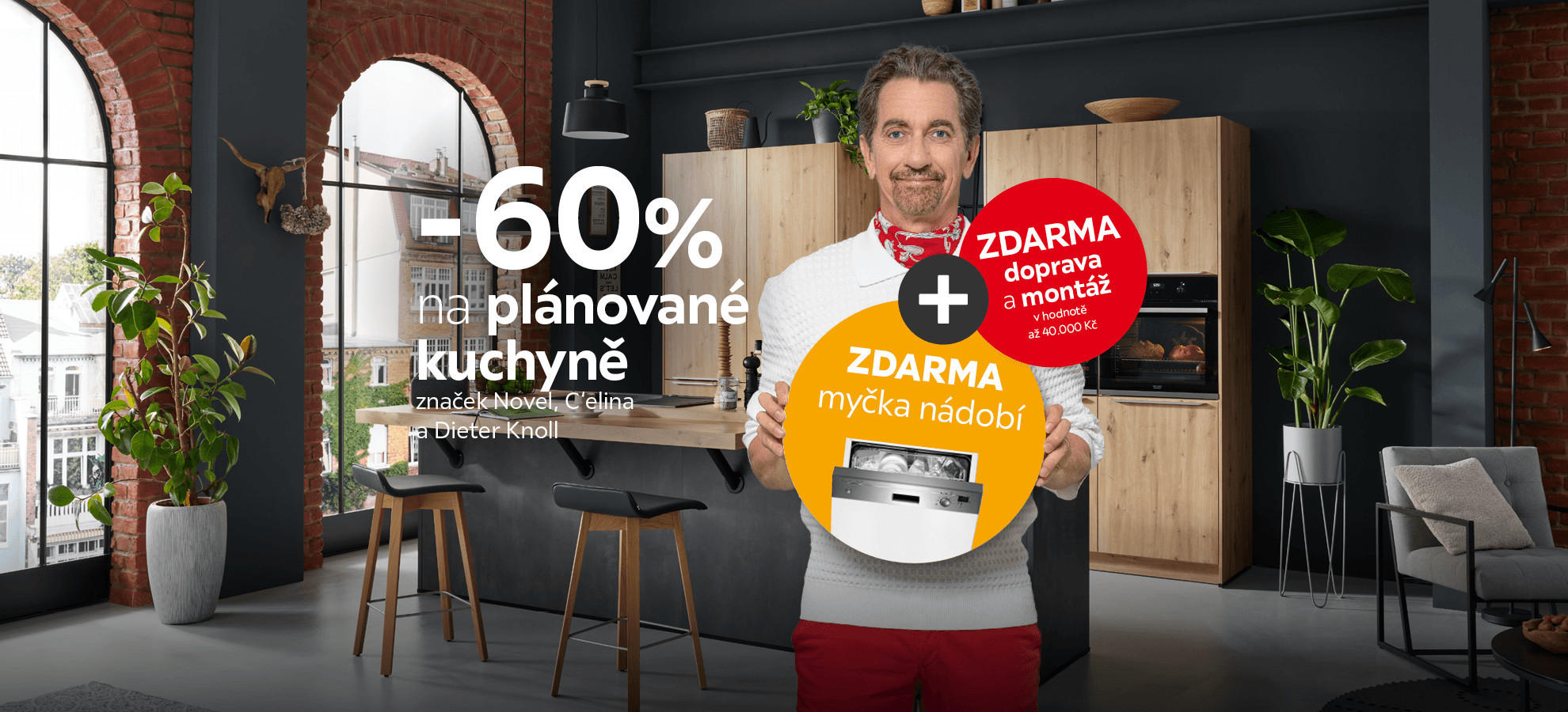 -60 % na plánované kuchyně, zdarma myčka nádobí, zdarma doprava a montáž