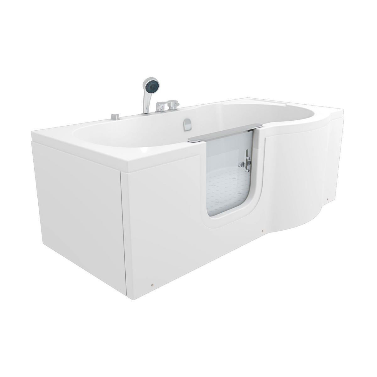 SITZBADEWANNE Senioren Wanne Sitzwanne mit Tür S12-EH-AIR-L 170x85cm - Weiß, Glas/Kunststoff (85/60/170cm) - AcquaVapore by Sandra Jentho