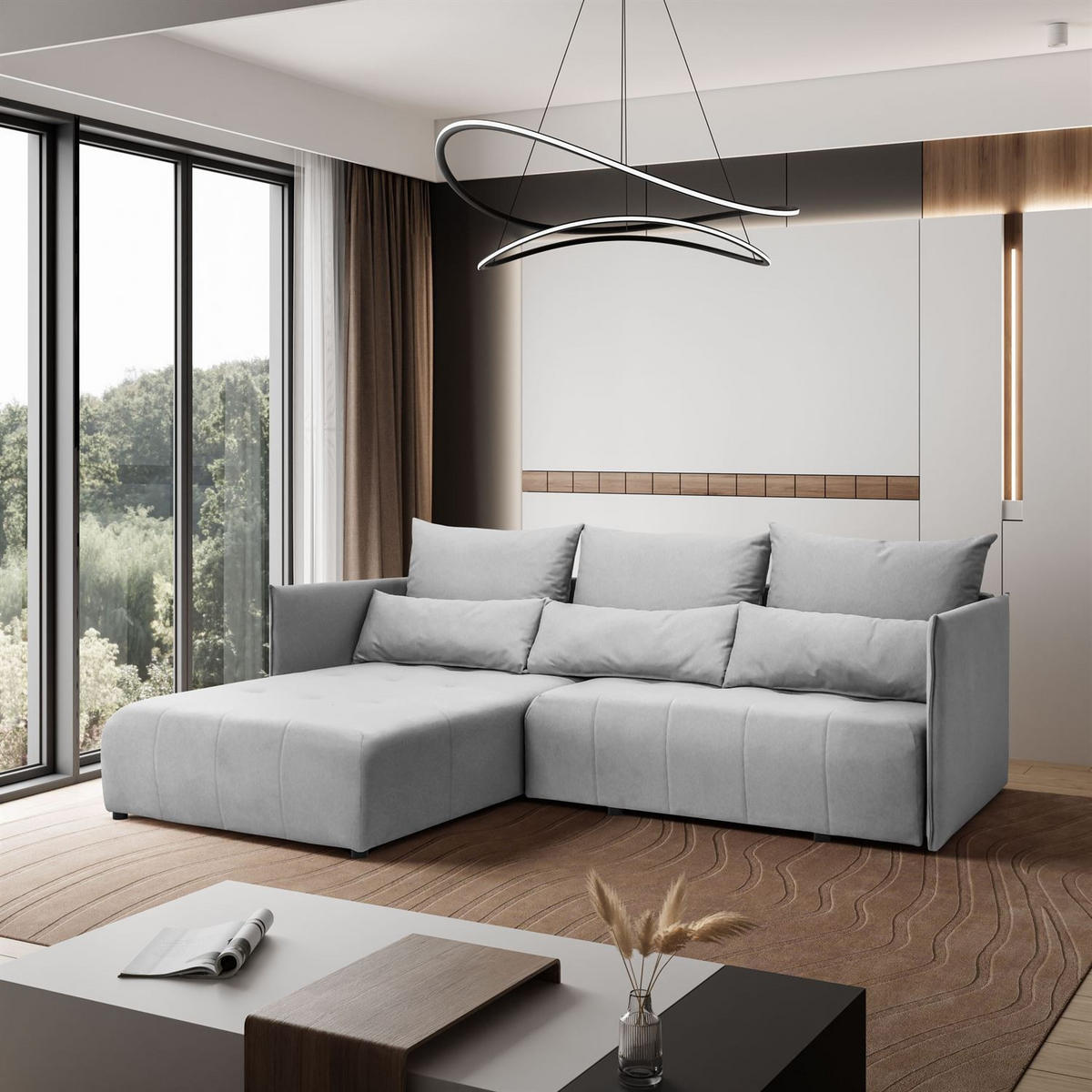 ECKSOFA APOLLO L mit Schlaffunktion und Bettkasten – linke Seite - Grau, Textil (246/188cm) - Lookway