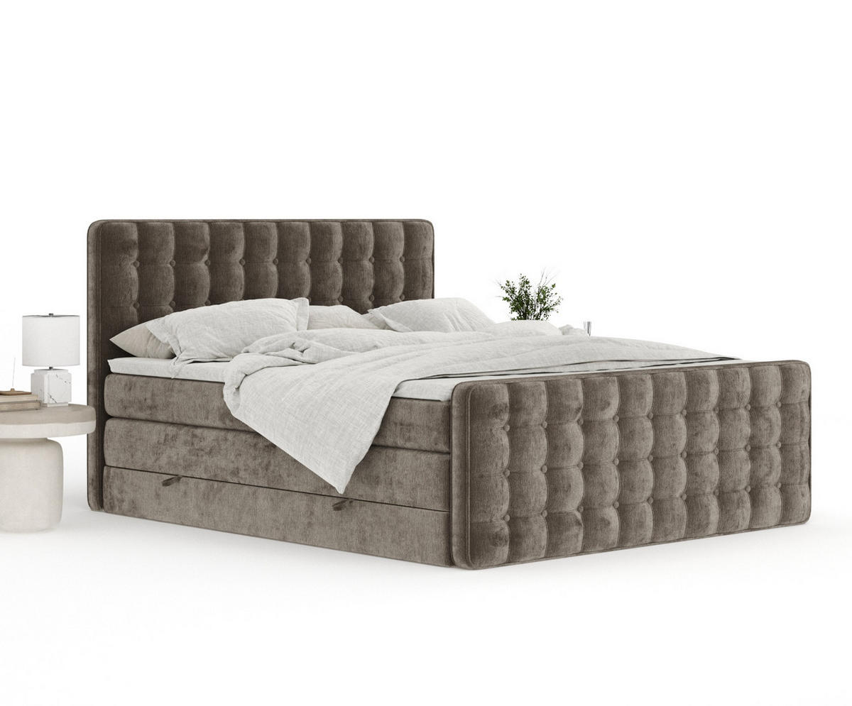 BOXSPRINGBETT Velouria Braun 140/200 cm - Schwarz/Braun, Holz/Holzwerkstoff (140/200cm) - Maison de Reve