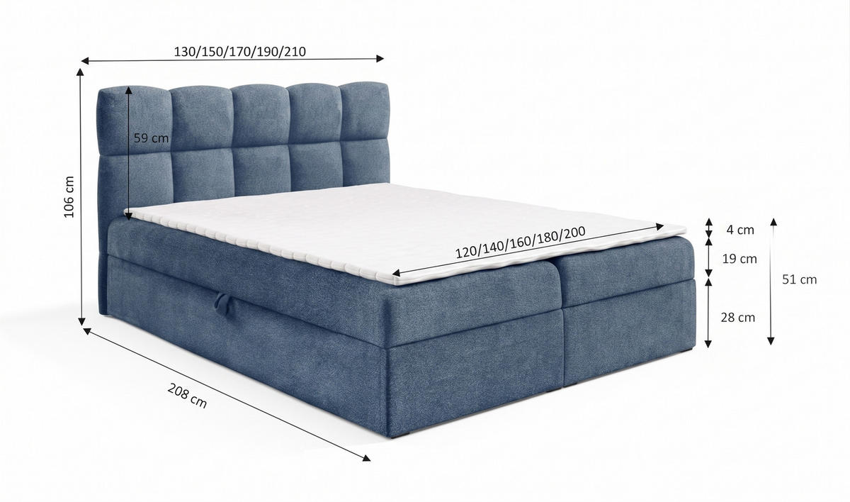 BOXSPRINGBETT mit zwei Stauräume 120x200 cm in Blau - Blau, Textil (120/200cm) - Home Collective