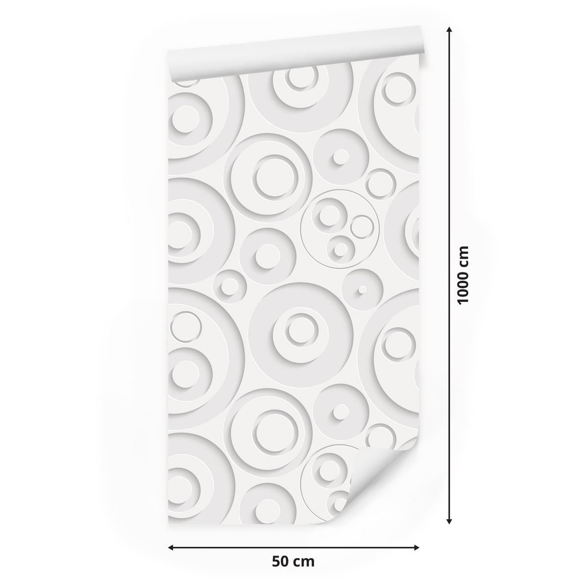 VLIESTAPETE Geometrische Kreise in 3D-Optik – Weiß, Grau – 50x1000 cm - Weiß/Grau, Papier (50/1000cm) - Muralo