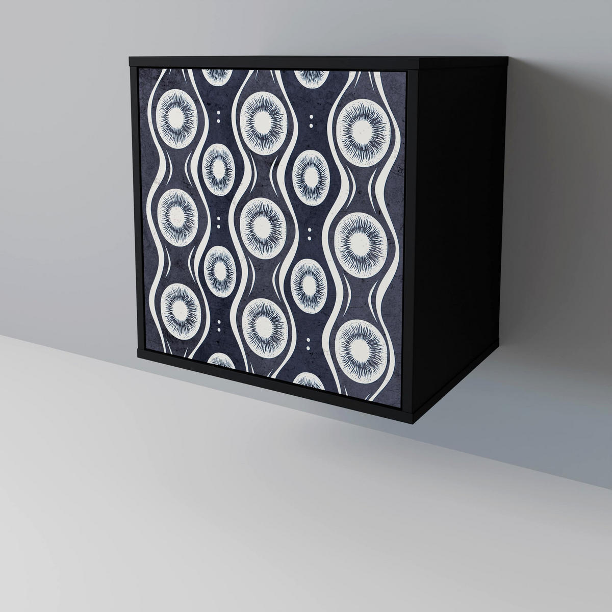 SIDEBOARD GRAPHITE EYES, Schwarz, 57,5x42x67,5 cm, Schwarze Metall-Rahmenfüße - Multicolor/Schwarz, Holzwerkstoff/Metall (57.5/67.5/42cm) - SpaceRebels