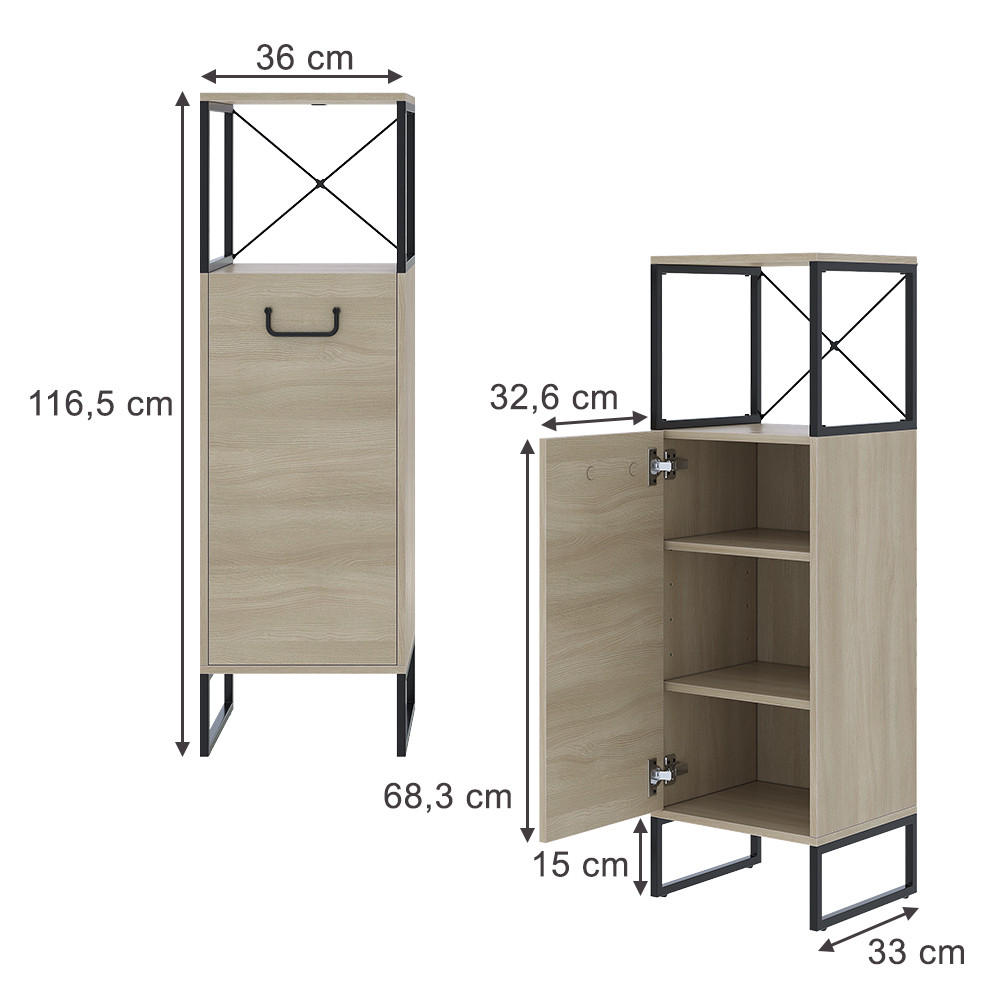 MIDISCHRANK Vionna Eiche/Schwarz 36 x 116.5 cm - Eichefarben/Schwarz, Holzwerkstoff (36/116.5/33cm) - Vicco