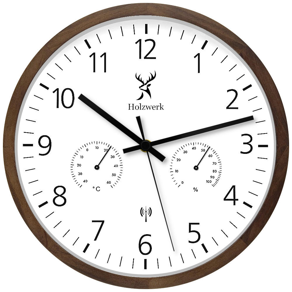 Holzwerk Wanduhr Dunkelbraun, Weiß, Schwarz 30x30x4.2 cm