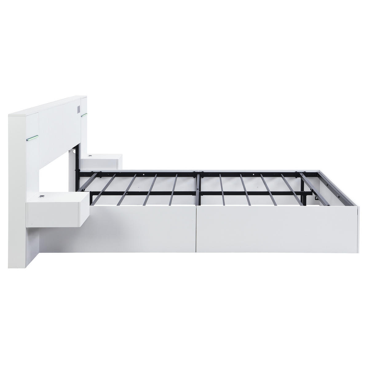 MANŽELSKÁ posteľ 180/200 cm biela z MDF s Bluetooth reproduktormi, USB a svetelným pásom - biela, kompozitné drevo (180/200cm) - OKWISH