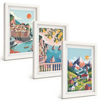 BILDER SET 3er Set - 20x30 cm Weißer Rahmen - Farbenfrohe Berge und Städte - Weiß, Kunststoff (20/30cm) - TULUP
