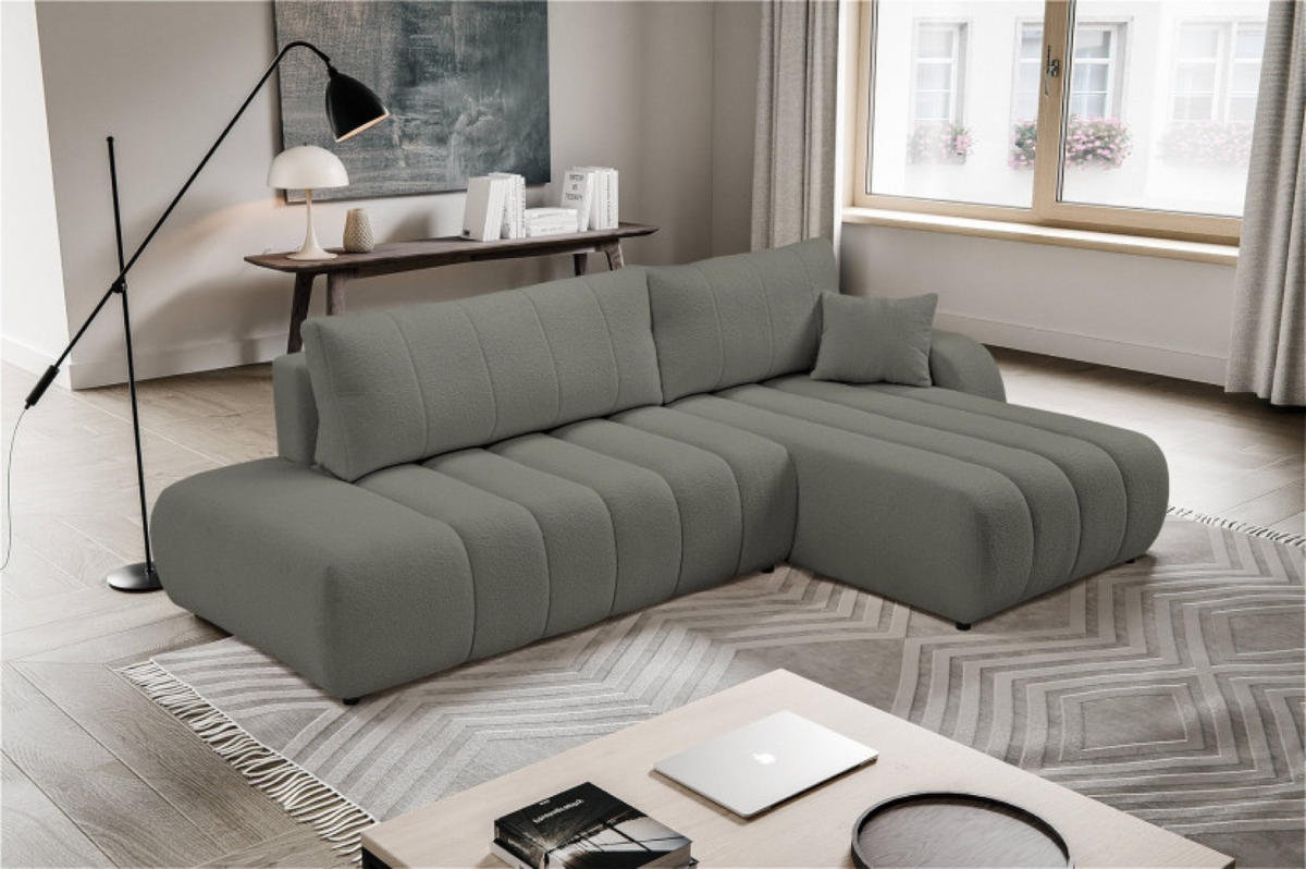 ECKSOFA Grau ALOO Mit Schlaffunktion Rechts Stoff Boucle - Grau, Textil (176/276cm) - Sepro Meble