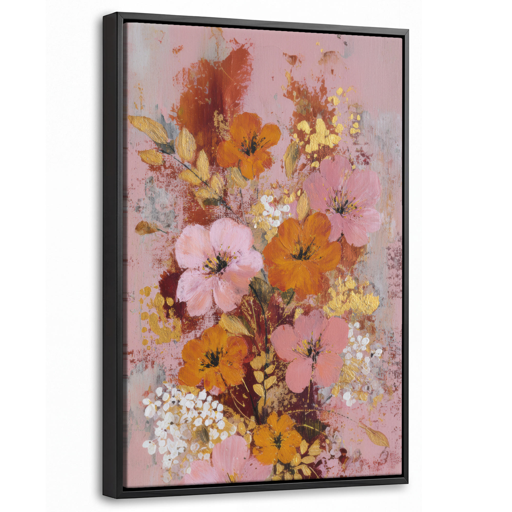 LEINWAND Bilder mit Rahmen - Malerei - Blumen - Rustikal - Rosa - 40x60 - Altrosa, Textil (40/60cm) - MuchoWow