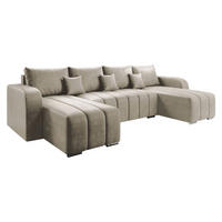 WOHNLANDSCHAFT Pufetto U - Beige/Silberfarben, Holz/Textil (313/86/147cm) - MIRJAN24