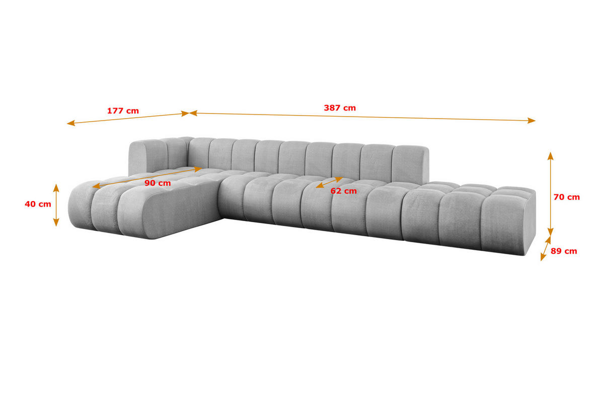 ECKSOFA modulares Sofa Zuvon-L2 - 387x177x70 cm Grau - Hellgrau, Holzwerkstoff/Textil (387/177cm) - ALTDECOR