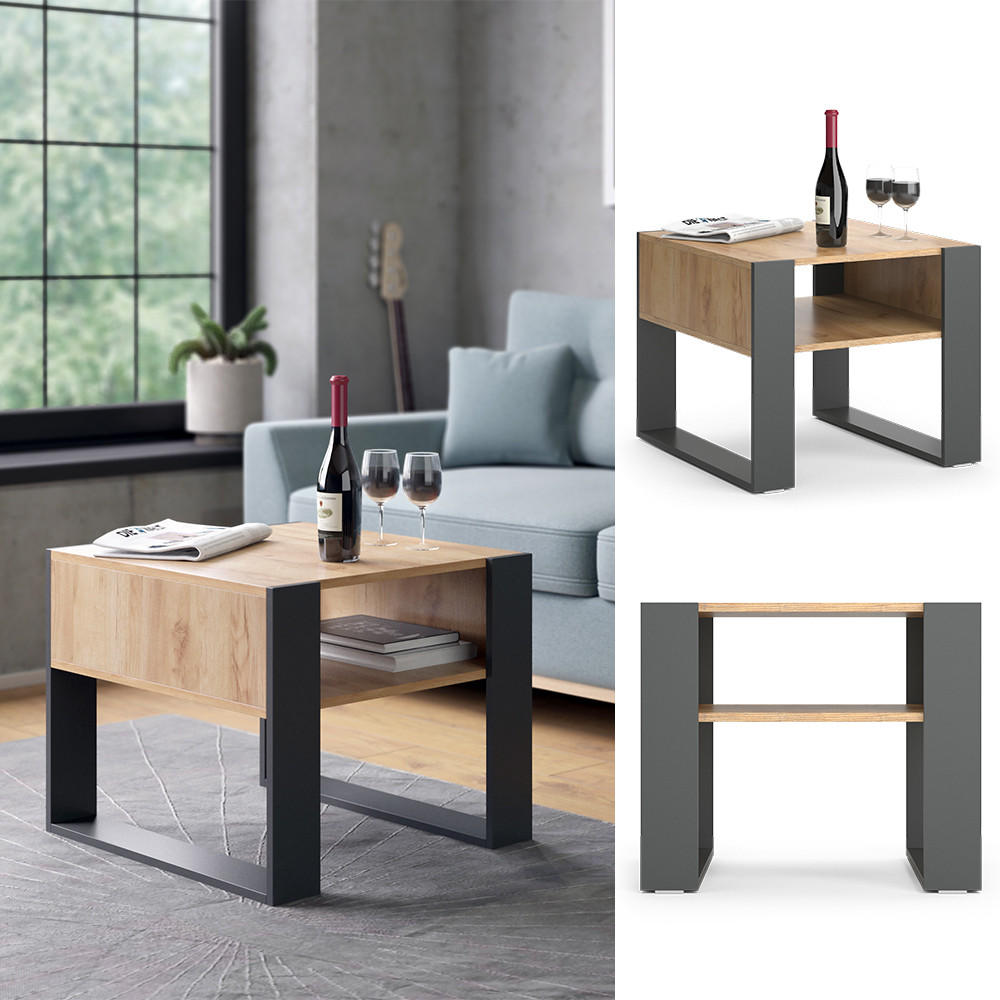 COUCHTISCH Anthrazit 59.2 x 50.6 cm - Anthrazit/Eiche Wotan, Holzwerkstoff (50.6/59.2/62.4cm) - Vicco