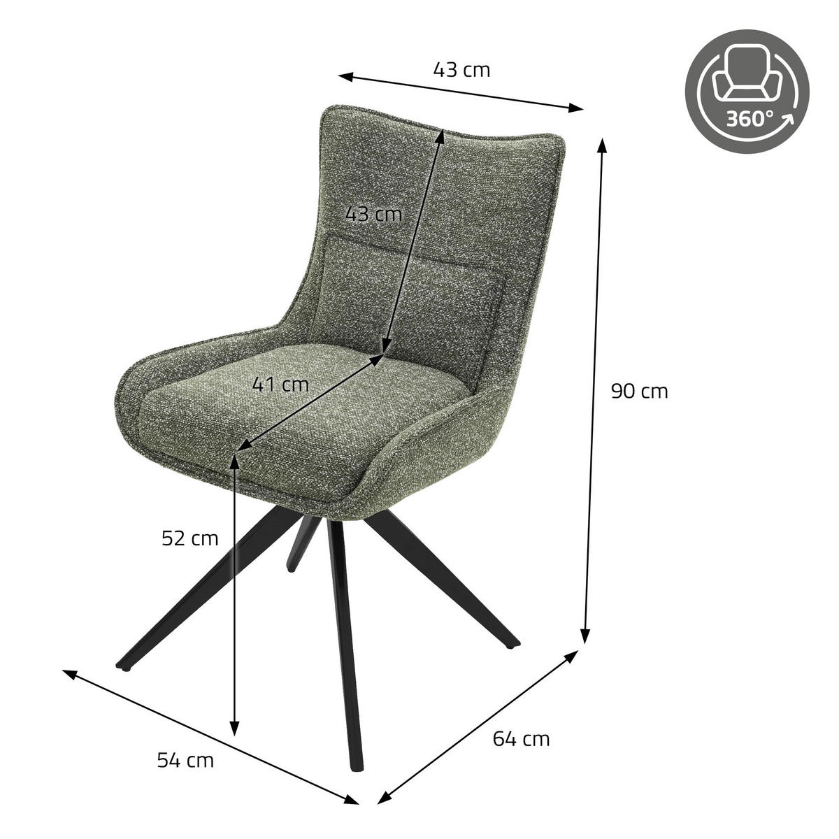 ESSZIMMERSTÜHLE 2er Set drehbar Küchenstühle gepolstert mit Webstoff-Bezug Grün - Schwarz/Grün, Textil/Metall (54/90/64cm) - ML-DESIGN