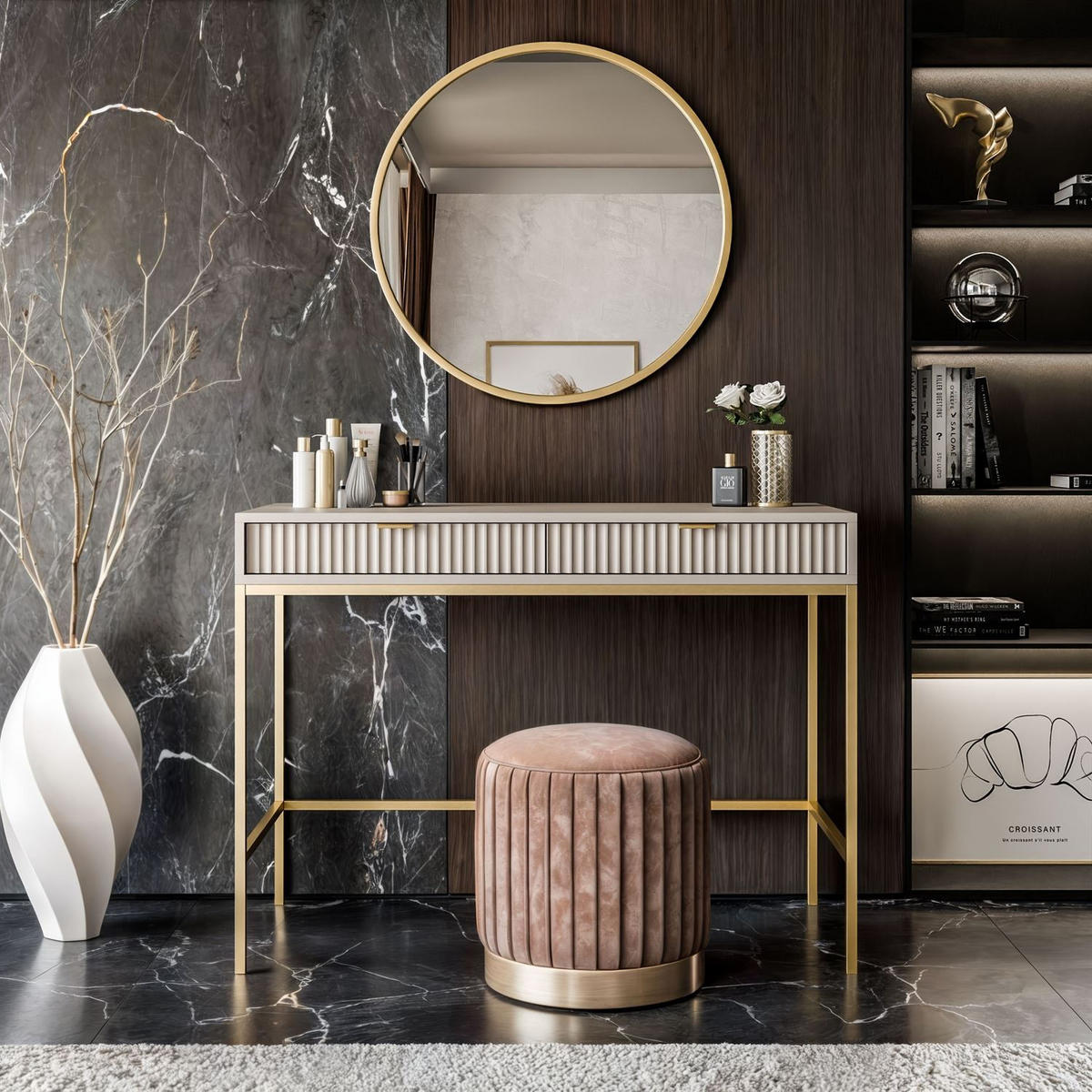 KONSOLENTISCH CORTADO GOLD T104 KASCHMIR - Beige, Holzwerkstoff (50/104/78cm) - Lookway