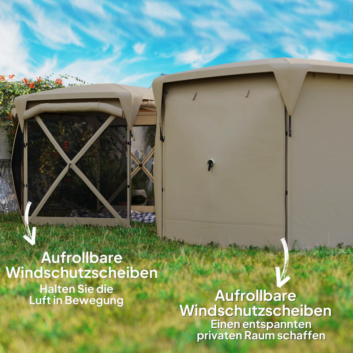 PAVILLON sechseckig ca. 3,5x 3 m - Beige, Kunststoff (300/210/345cm) - Outsunny
