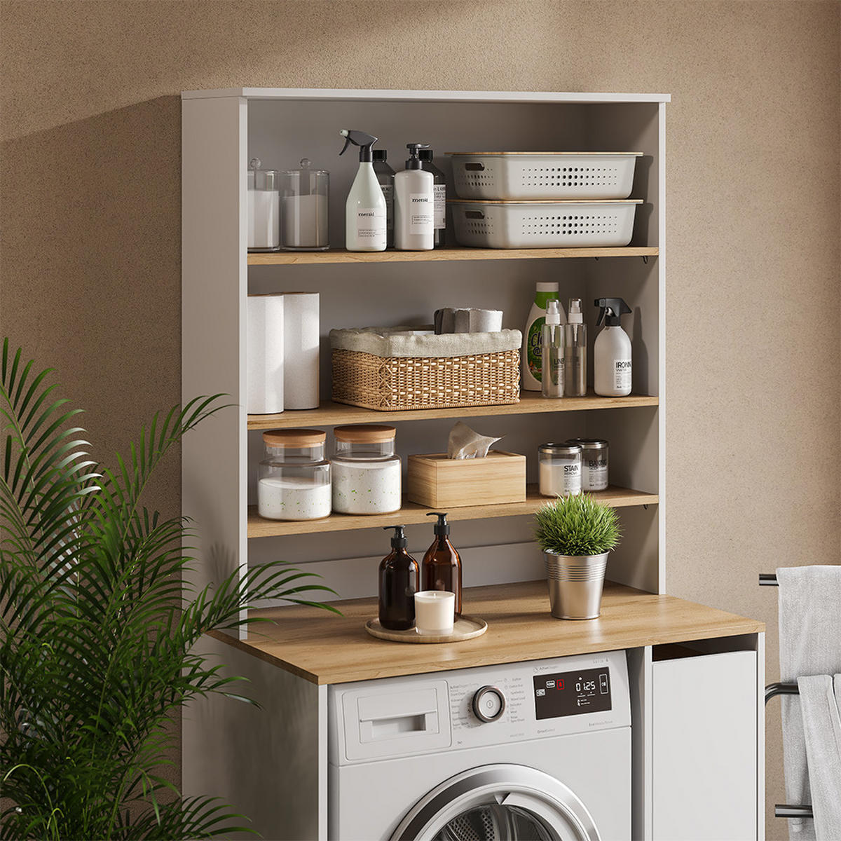 BADSCHRANK Viktor Weiß/Artisan 93.6 x 100.4 cm mit offenen Regalen - Weiß, Holzwerkstoff (93.6/100.4/29cm) - Vicco