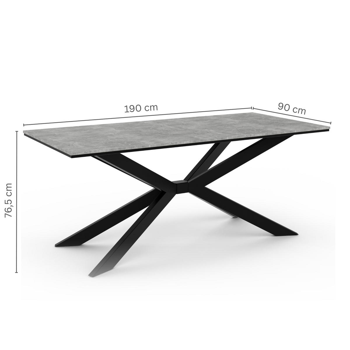 ESSTISCH Grau Betonoptik 190x90 cm - Schwarz/Grau, Holzwerkstoff (190/90/76.5cm) - PROSPERO