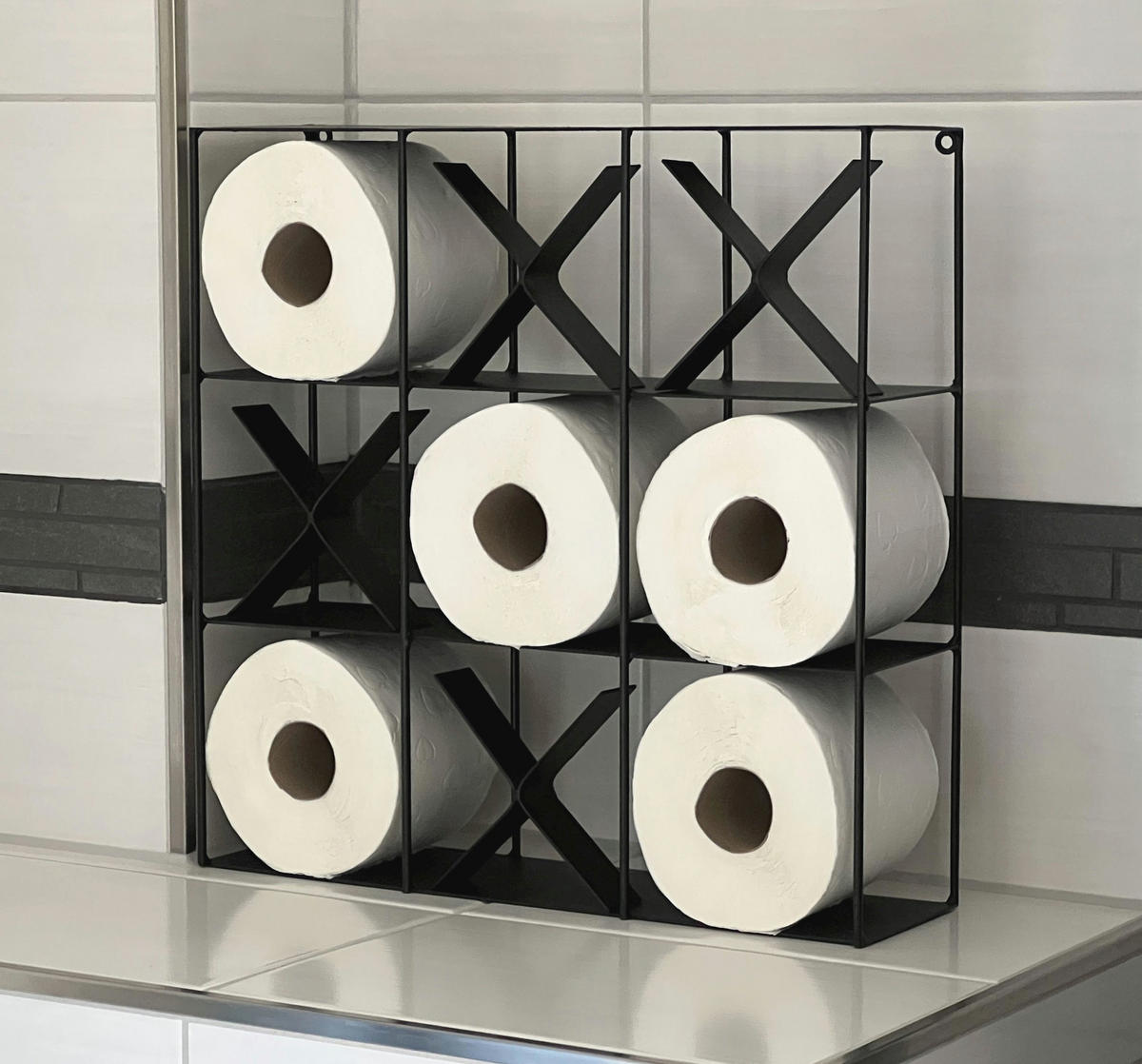 TOILETTENPAPIERHALTER Wand Tic Tac Toe Metall Schwarz 40/10/40 cm - Schwarz, Metall (40/40/10cm) - DanDiBo