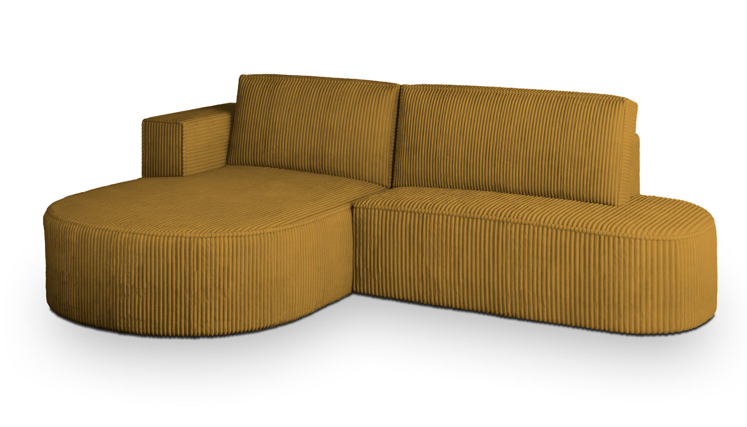 ECKSOFA CORTIO P L-S Gelb Kordstoff mit Schlaffunktion - Gelb, Holz (265/174cm) - MASSENO