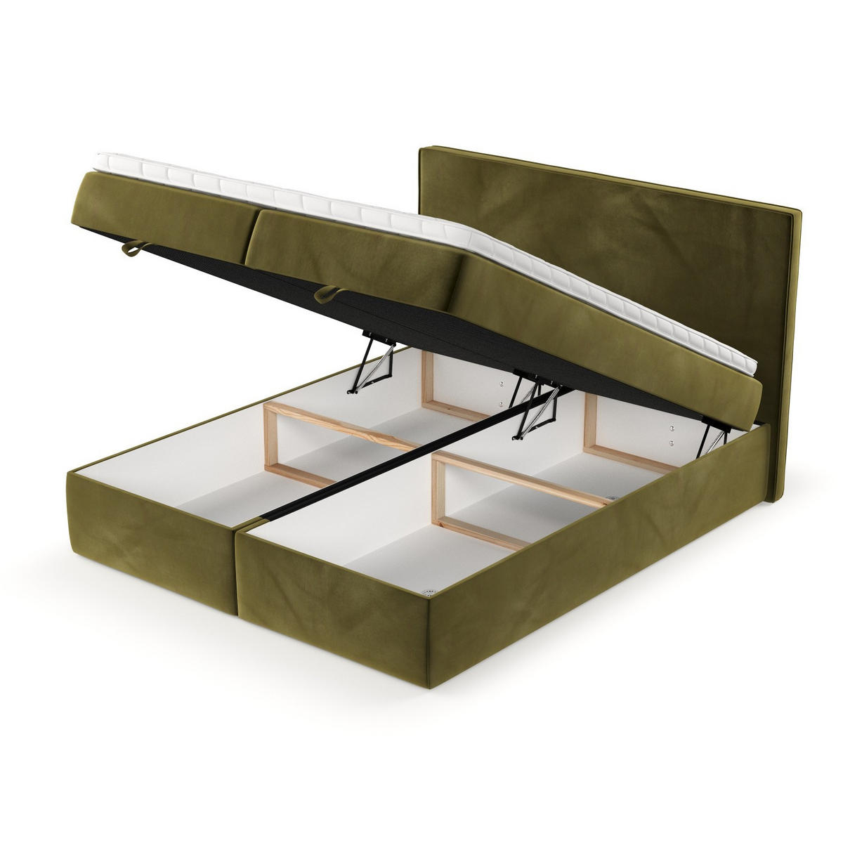 BOXBETT Velma 160/200 cm Olivgrün im Kronos Stoff - Schwarz/Olivgrün, Holz/Holzwerkstoff (160/200cm) - AltaBeds