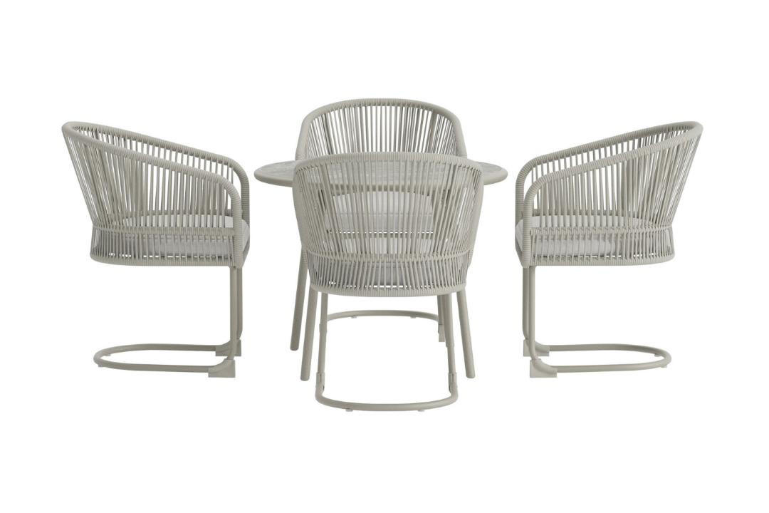 GARTENSET, Tilos, Tisch Hellgrau, Stahl, 90 x 90 x 71 cm, 5-teilig - Hellgrau, Metall - ebuy24
