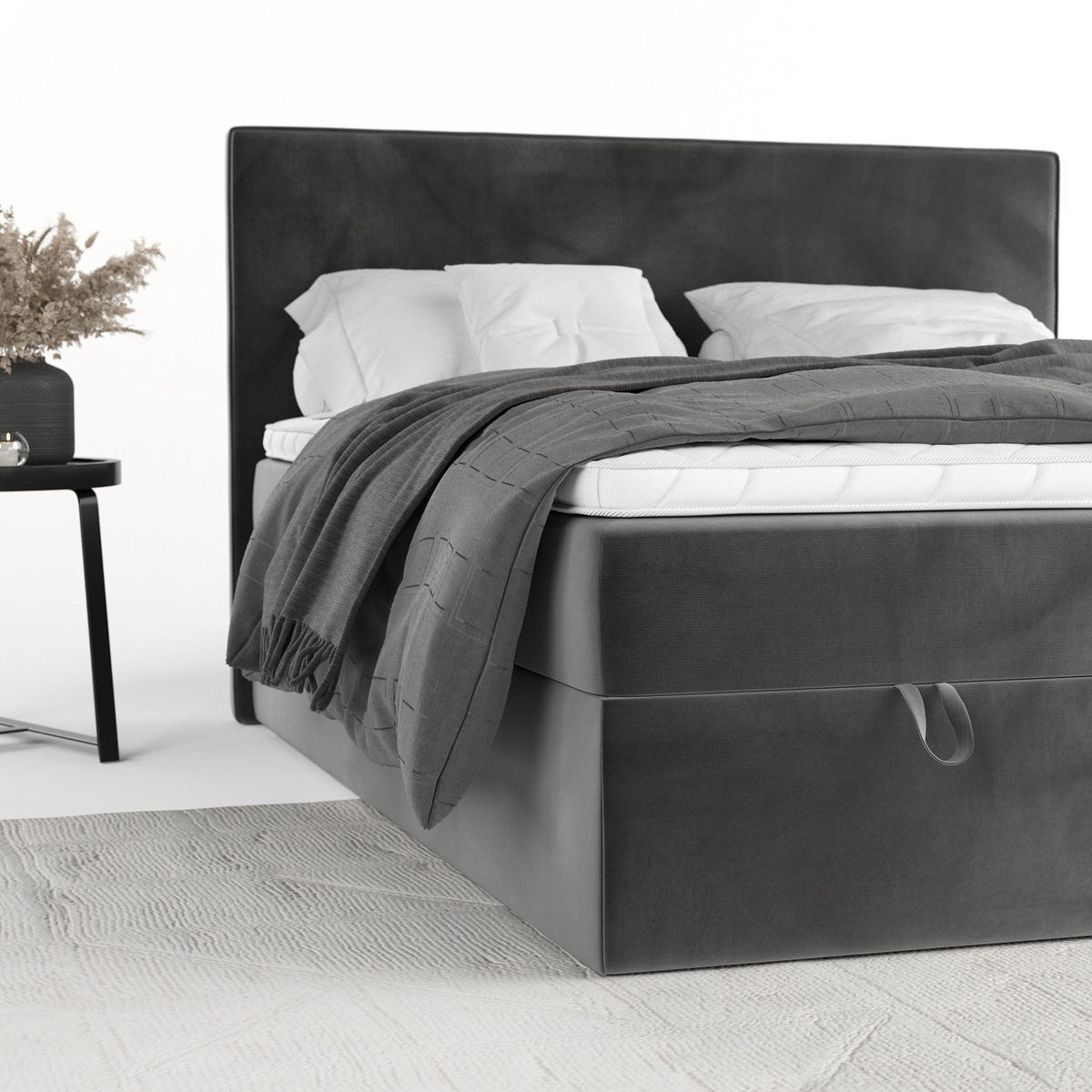 BOXBETT Velma 200/200 cm Grau im Kronos Stoff - Schwarz/Grau, Holz/Holzwerkstoff (200/200cm) - AltaBeds