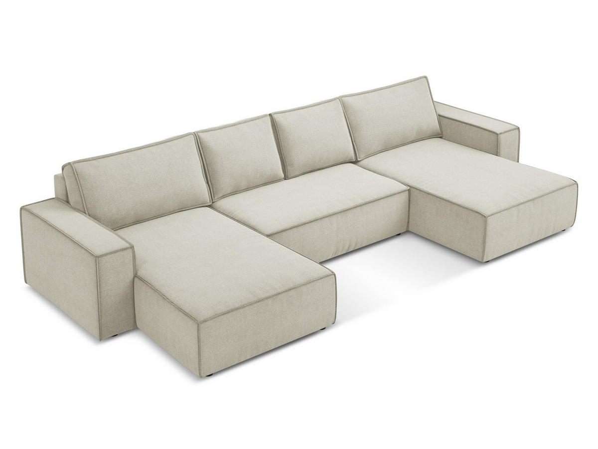WOHNLANDSCHAFT Strukturstoff Stoff Beige - Beige/Creme, Kunststoff/Textil (398/82/185cm) - Makamii
