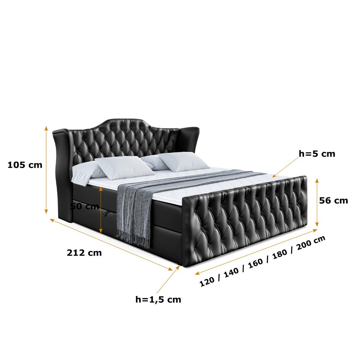 BOXBETT VILA-Z - 160x200 cm - H4 - Schwarz Hochglanz - Schwarz Hochglanz, Holzwerkstoff (160/200cm) - ALTDECOR