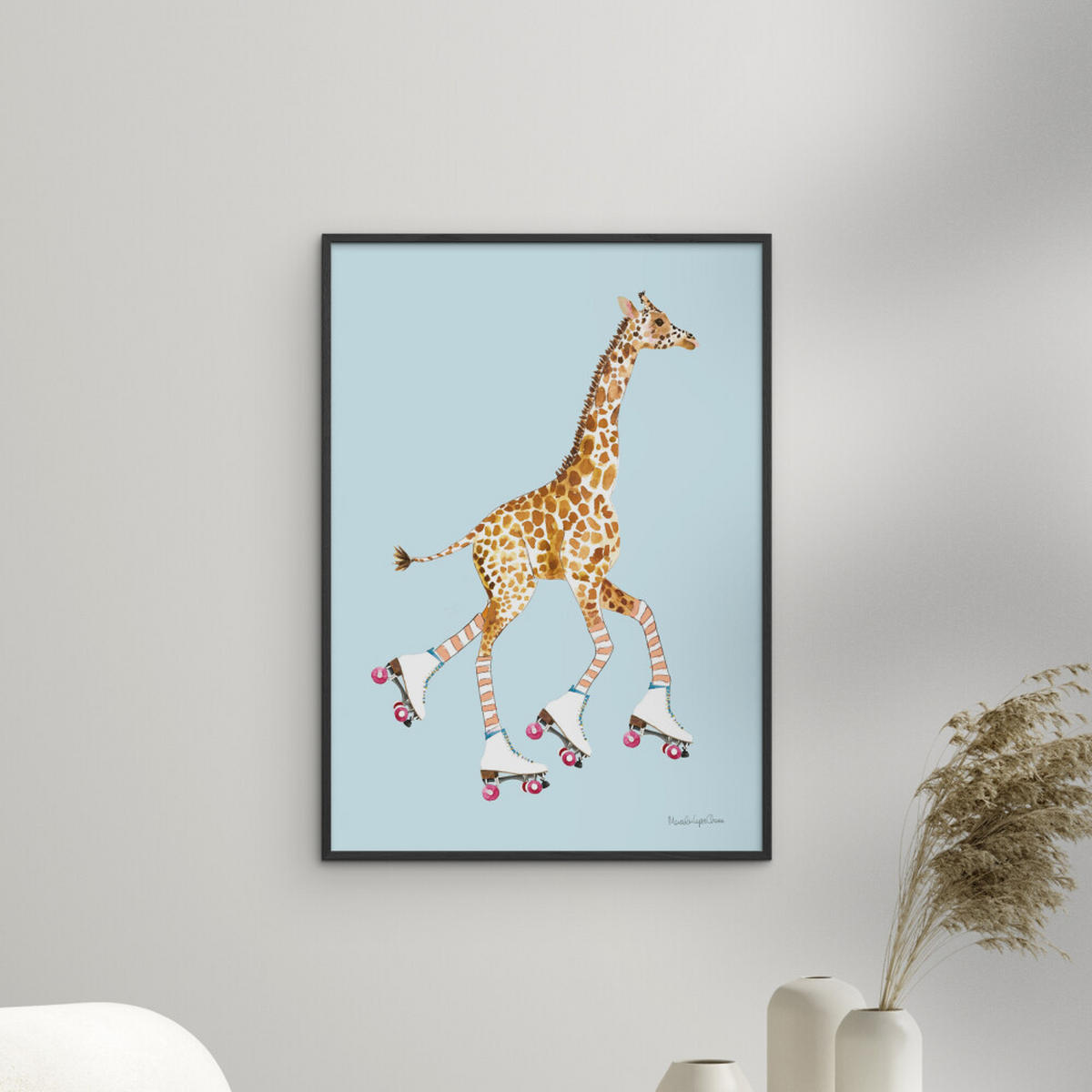POSTER mit Rahmen Wild Apple - Giraffe joy ride VI - Blau/Schwarz, Holz/Papier (30/40cm) - Poster&Frame