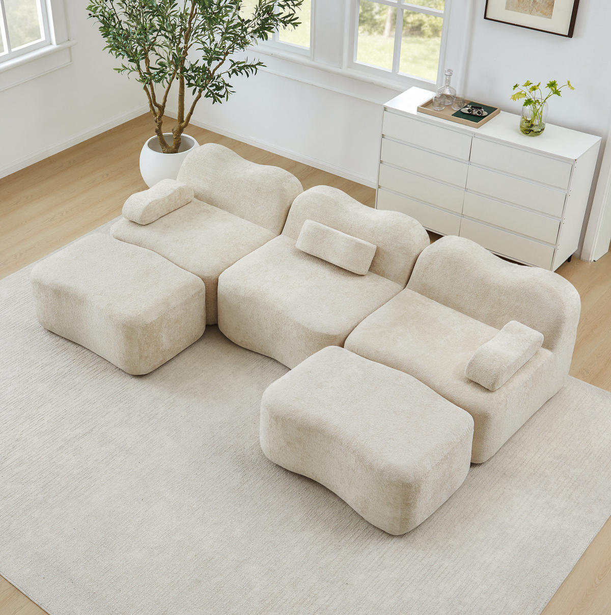 ECKSOFA modular U- oder L-Form Samt Beige - Beige, Holzwerkstoff (167/70/288cm) - Meubliv