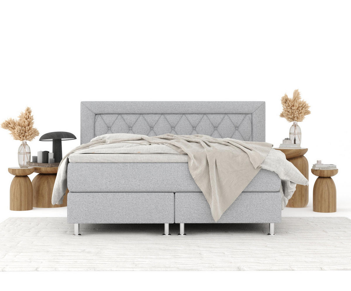 BOXSPRINGBETT Lavello Hellgrau 140/200 cm mit Latex-Topper - Silberfarben/Hellgrau, Holz/Holzwerkstoff (140/200cm) - Maison de Reve