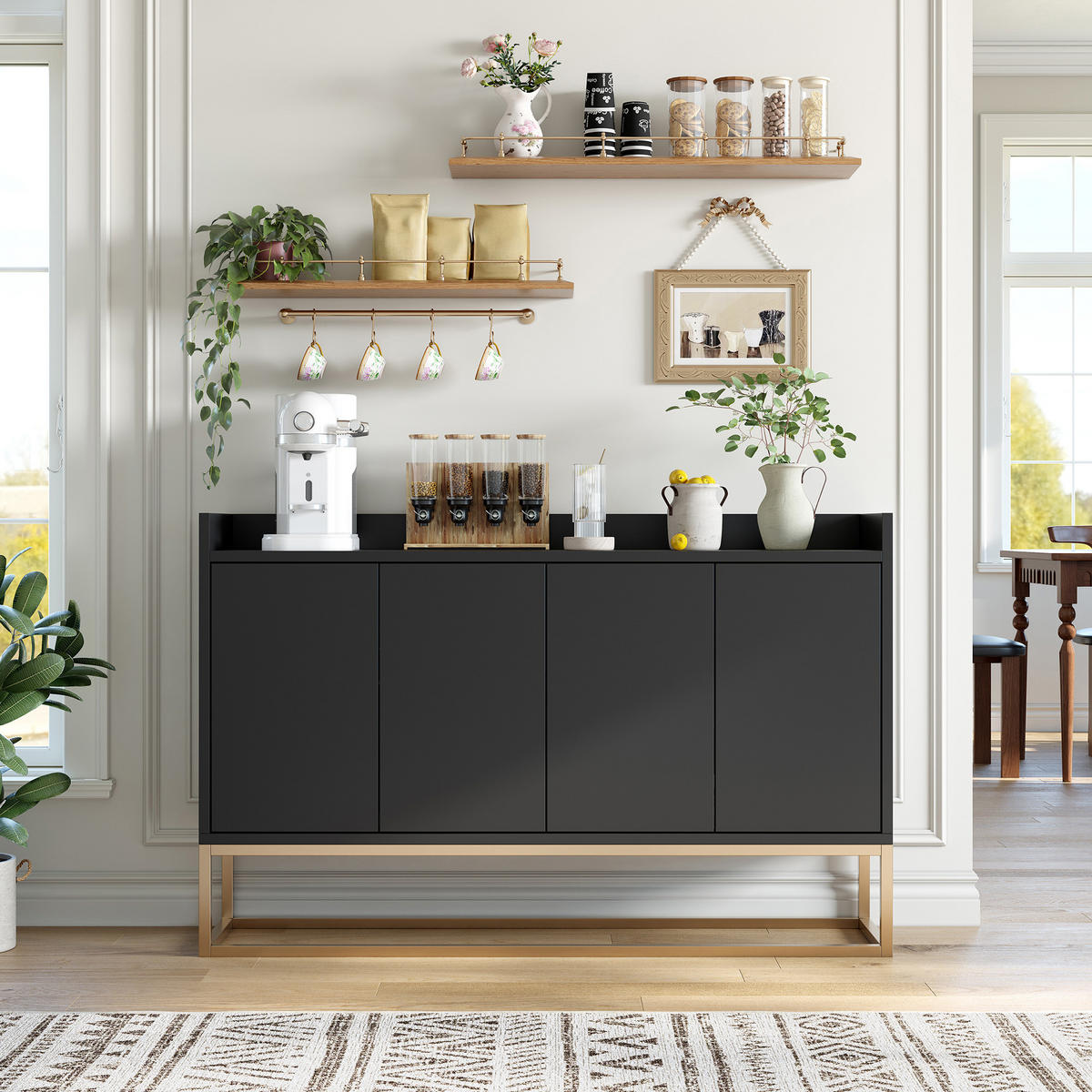 SIDEBOARD, 120/80/30 cm, mit 4 Türen, MDF, schwarz - Schwarz, Holz/Metall (120/80/30cm) - GENKI LIVING