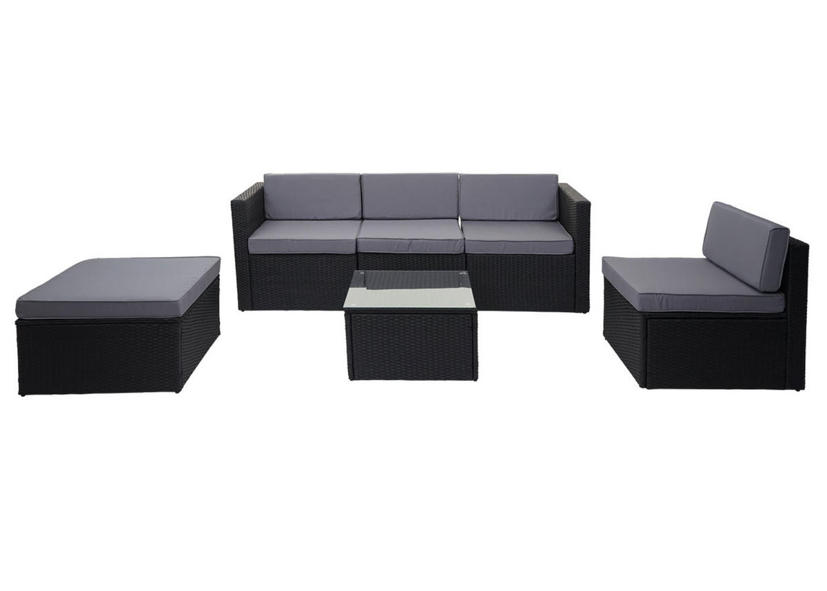 POLY-RATTAN-GARNITUR Anthrazit, Grau - Anthrazit/Grau, Kunststoff - MCW