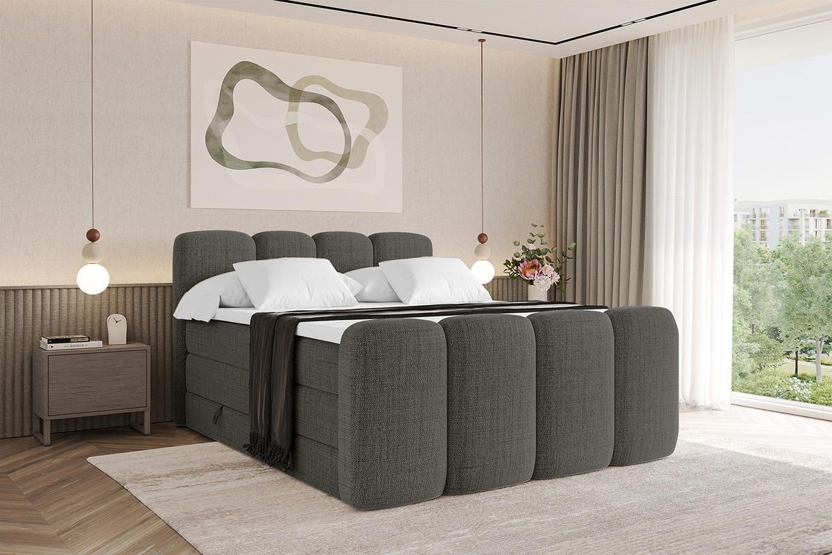 BOXBETT mit Matratze H3|H4 und Lattenrost - NINA-Z KING - 140x200 cm - Grau - Grau, Holzwerkstoff (140/200cm)