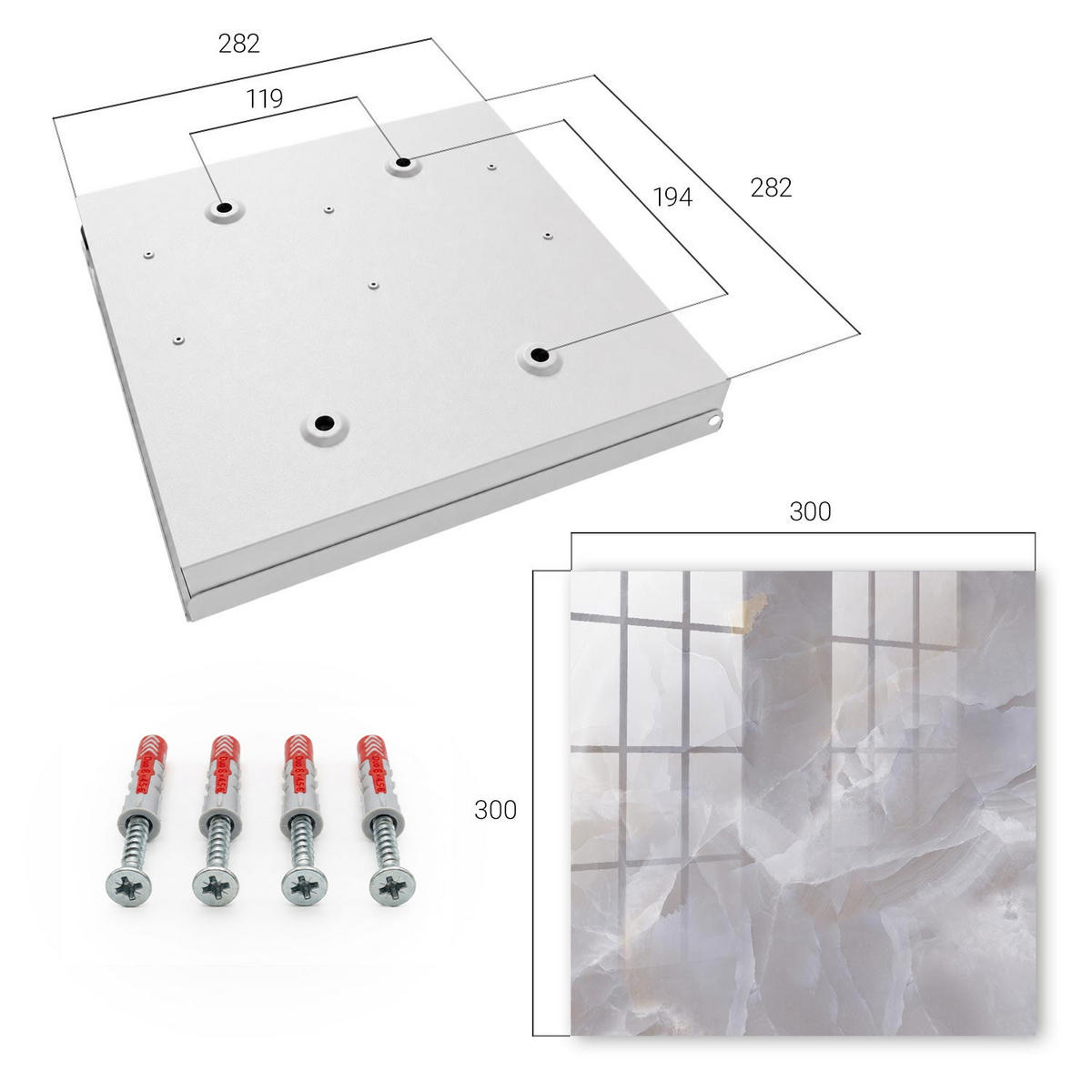 SCHLÜSSELBOX Weiß 30x30 cm – Türöffnung nach rechts - Graue Eleganz - Grau, Metall (30/30/5cm) - TULUP