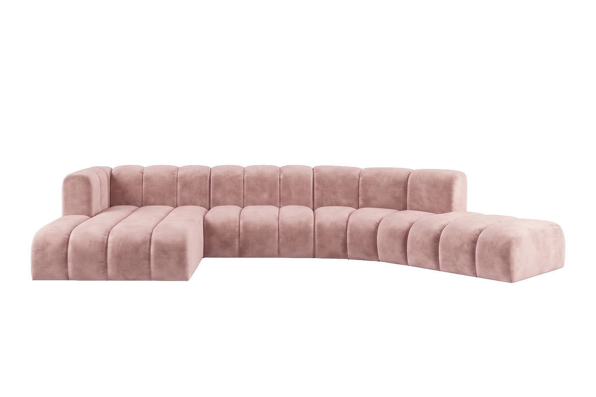 ECKSOFA Modulares In L-Form, Velvet-Stoff Riviera, Hellrosa, Links, GRAND Round - Hellrosa, Holz (445/179cm) - Kaiser Möbel