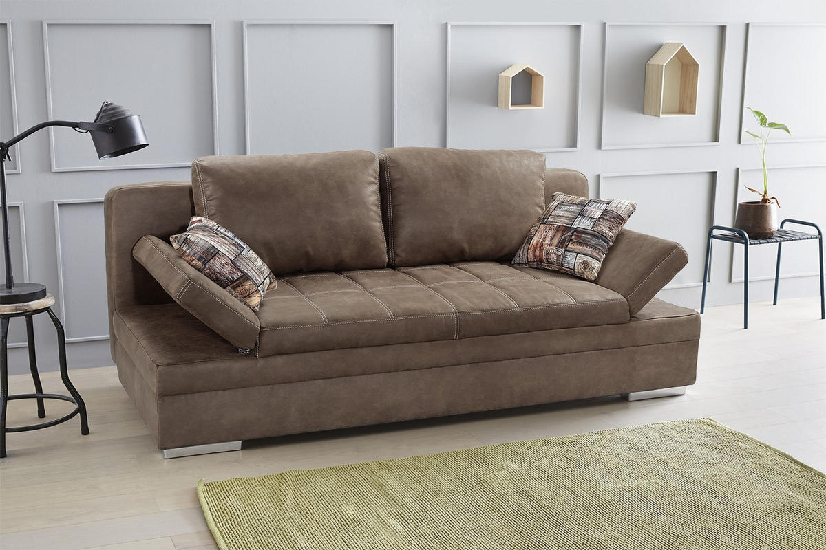 SCHLAFSOFA mit Bettkasten, Wellenfederung, Armlehnen verstellbar B200/T100/H84 cm, Liegefl.148x200 cm, Antikleder-Optik Mikrofaser Braun / 15116 - Chromfarben/Braun, Textil/Metall (200/84/100cm) - luma-home