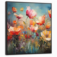 LEINWAND Bilder mit Rahmen - Blumen - Aquarell - Kunst - Botanisch - Natur - 90x90 - Orange, Textil (90/90cm) - MuchoWow