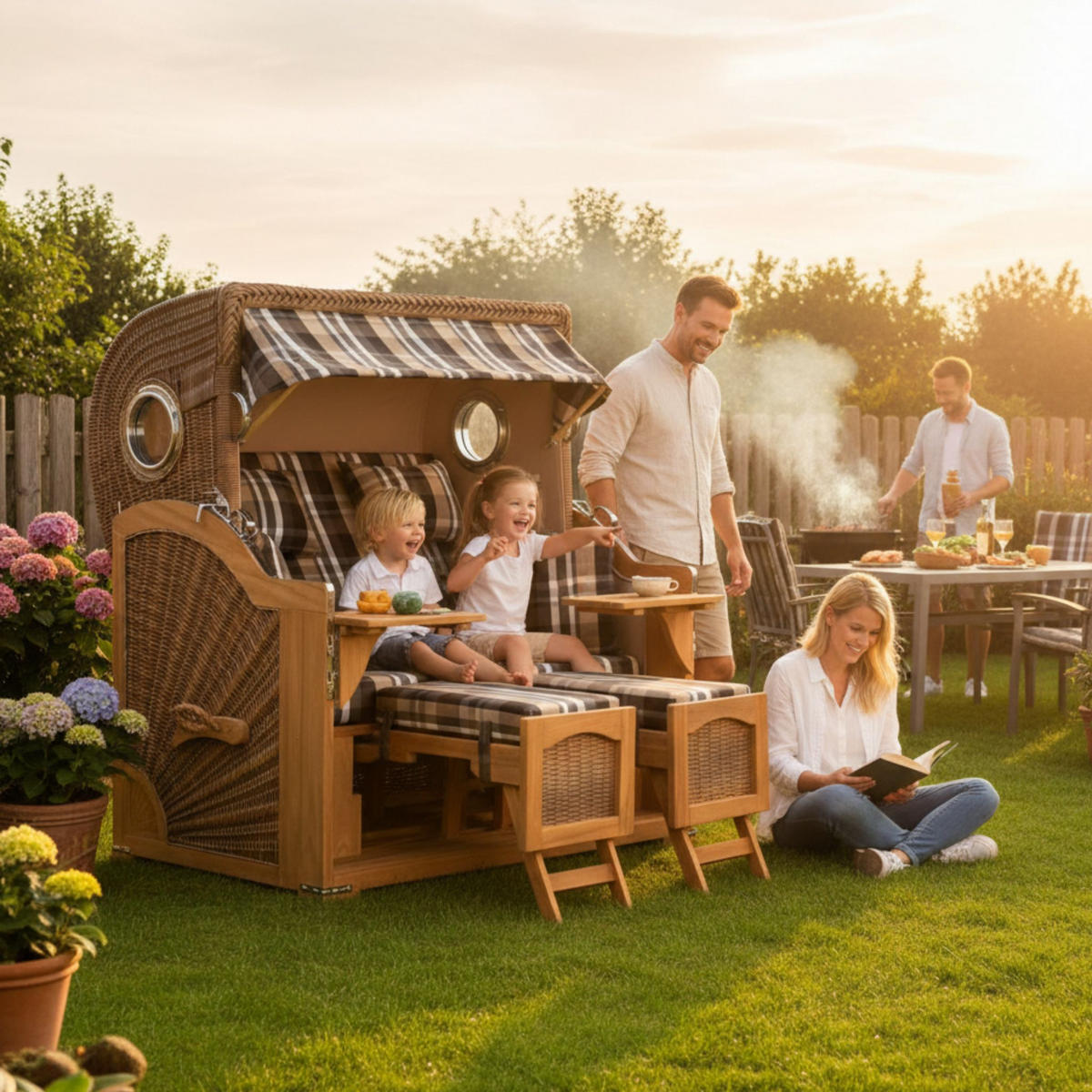 STRANDKORB XXL Düne Grande Teak Banana - Braun, Metall (142/170/95cm) - Mr. Deko